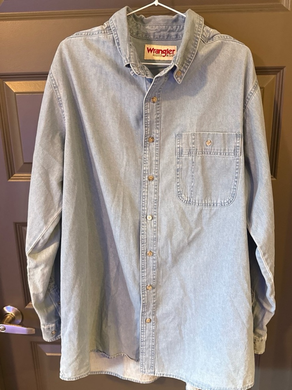 Wrangler Rugged Wear Light Wash Denim Long Sleeve Button Down Shirt 2XT Tall